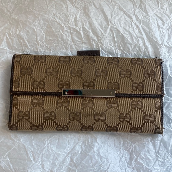 Gucci wallet with canvas/leather monogram tan and brown wallet sold as is - Picture 2 of 16